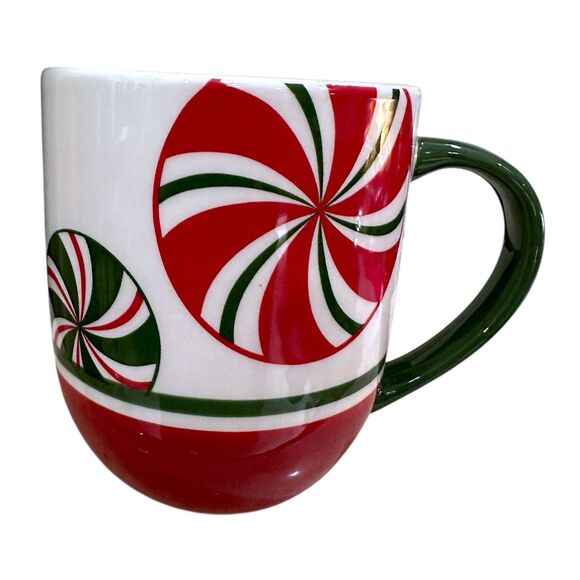 Set of 2 Vintage Pier 1 Hand Painted Red White Green 'CANDY CANE' Coffee Tea Mug - Picture 10 of 16